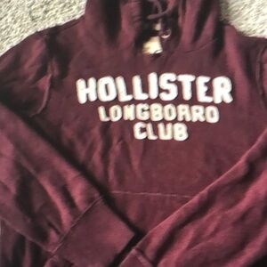 Vintage Mens Hollister Hoodie Sweatshirt Size Large Pullover Spellout Y2K Maroon